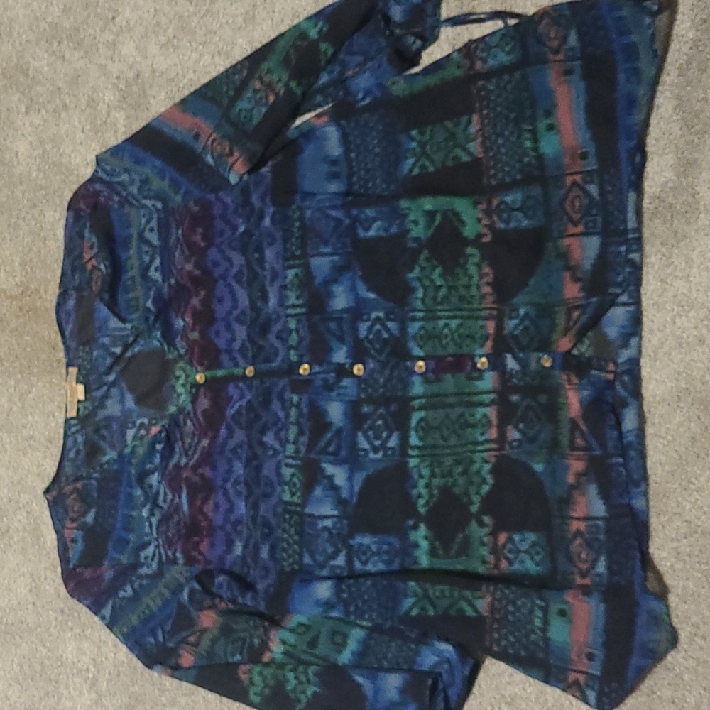 Sheer Tribal Print Button Down Vintage America Collection